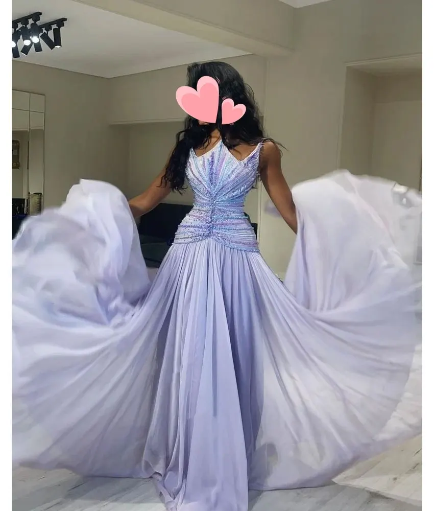 

Customized Exquisite Chiffon A-Line Sequined Beading Evening Dress Temperament Sleeveless Floor Length فساتين سهرة