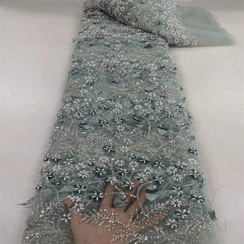 Tissu Africain en Dentelle et Tulle Perlé pour Robe de Femme, Nouveau Design de Luxe, 3D, Clip avec Paillettes, Haute Qualité, 2024, ZXino 54