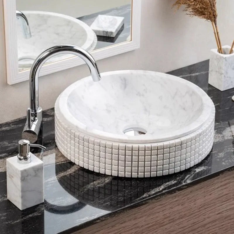 100% Natural Marble Nordic Luxury Marble Vanity Sink, Custom Countertop Sink for Villa Hotel
