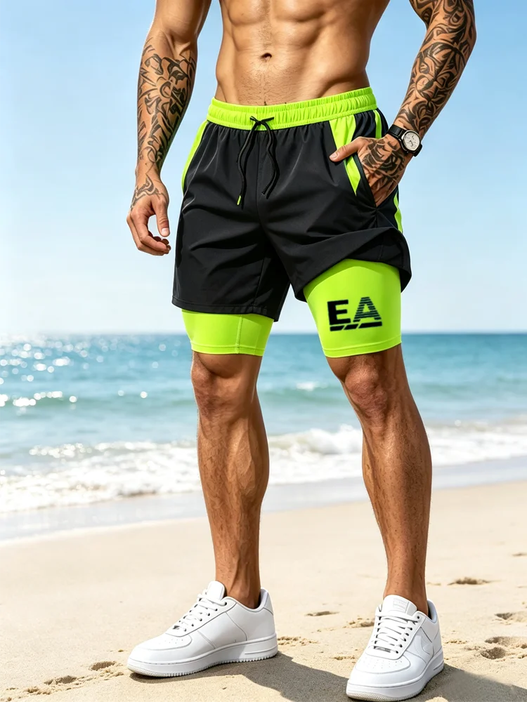 Men'S Beach Quick Dry Shorts Lightweight Breathable Fabric Elastic Drawstring Waist Suitable For Beach Vacation Swimming Surfing