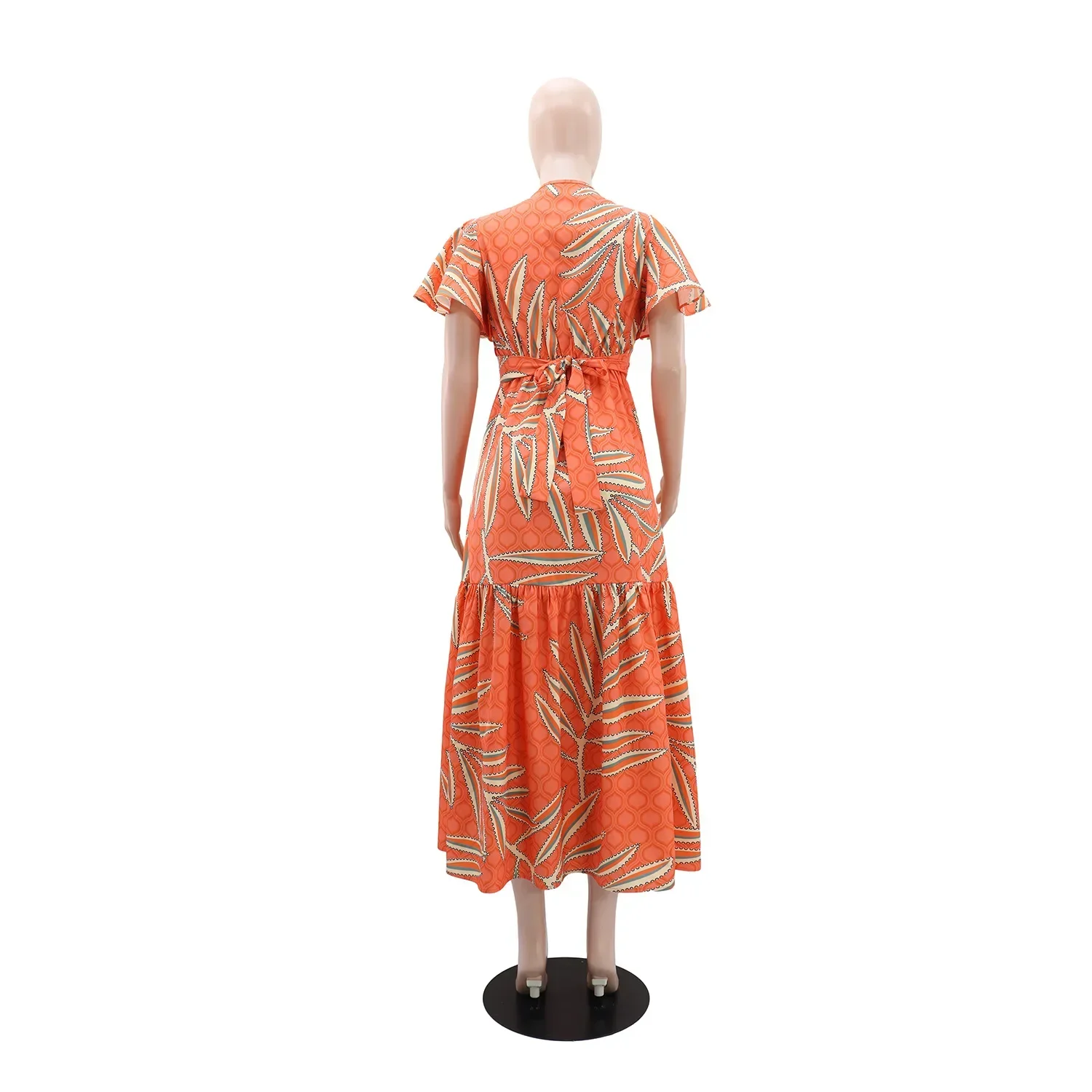 فستان نسائي فساتين طويلة A Line Vestidos ملابس الشارع الشهير رقبة على شكل V وأكمام قصيرة مطبوعة أنيقة لصق Y2k عمل بقصة ضيقة وخصر عالي 2025