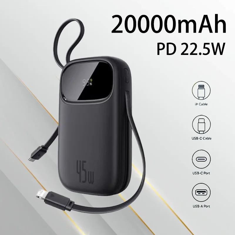 

PD45W Fast Charging Power Bank 10000mAh Compact Portable Built in Cable External Battery Charger For Mobile Phones Tablets