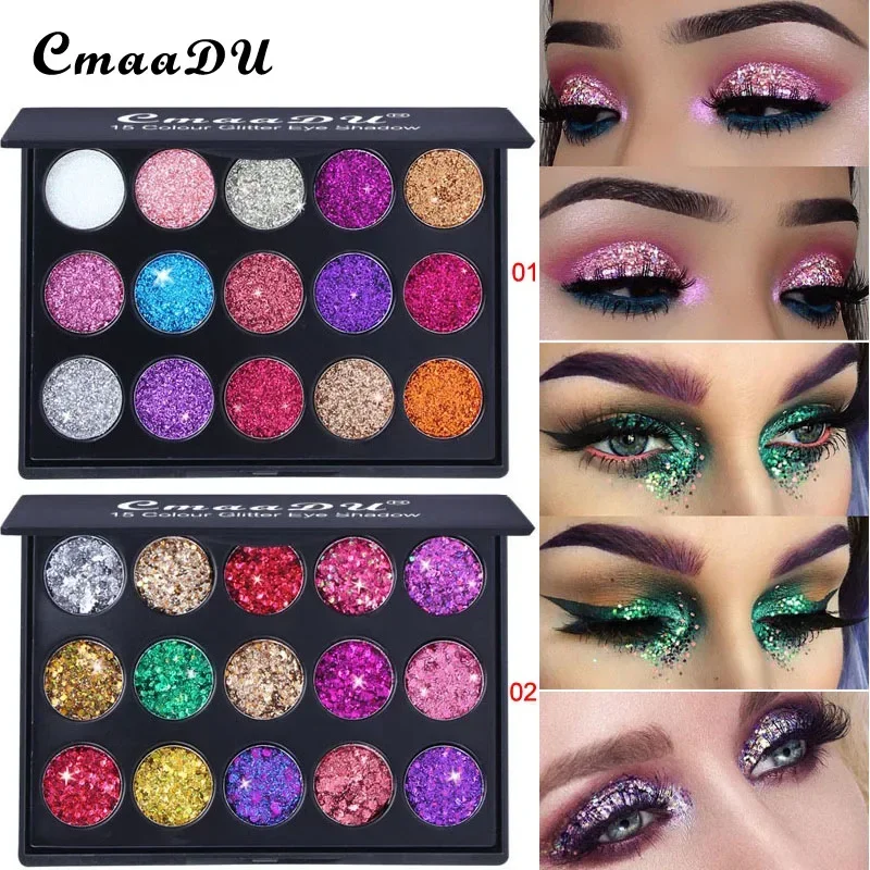 CmaaDu 15 Colour Diamond Crumbles Metallic Glitter Eye Shadow Pallette Makeup High-Intensity Technicolour Eyeshadow Palettes