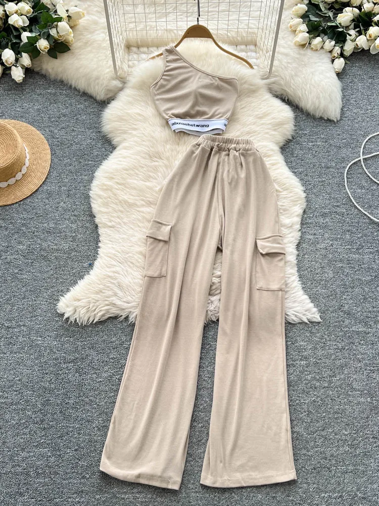 Conjunto deportivo de dos piezas para mujer, traje de verano con diseño de corazón, correa para el hombro, Top corto ceñido a...