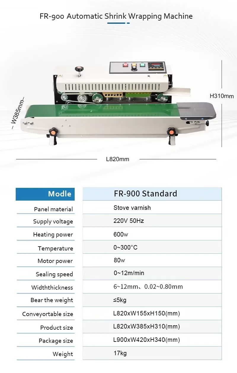 ZOEY FR-900 Continuous Sealer Machine Plastic Film Bags Heat Sealing Machine Horizontal Aluminum Foil Bag Band Sealer Machine