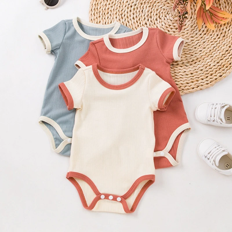 Solid Baby Boys Girls Bodysuit Short Sleeve Cotton Baby Clothes Summer Breathable Newborn Home Wear Body Jumpsuit Clothing 0-12M