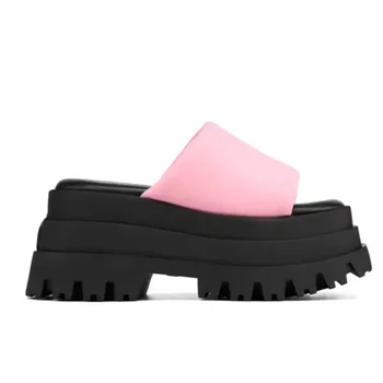 여성용 싱글 밴드 플랫폼 샌들, 검은색 나일론 청키 플랫폼 웨지 슬리퍼, 해변 샌들, 2023 여름 신상