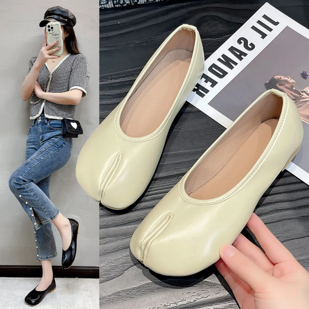 2024 abi Ninja Shoes Woman Microfiber Leather Comfy Flats Split Toe Slippers Soft Bottom Loafers Brief Ladies Trotter Moccasins