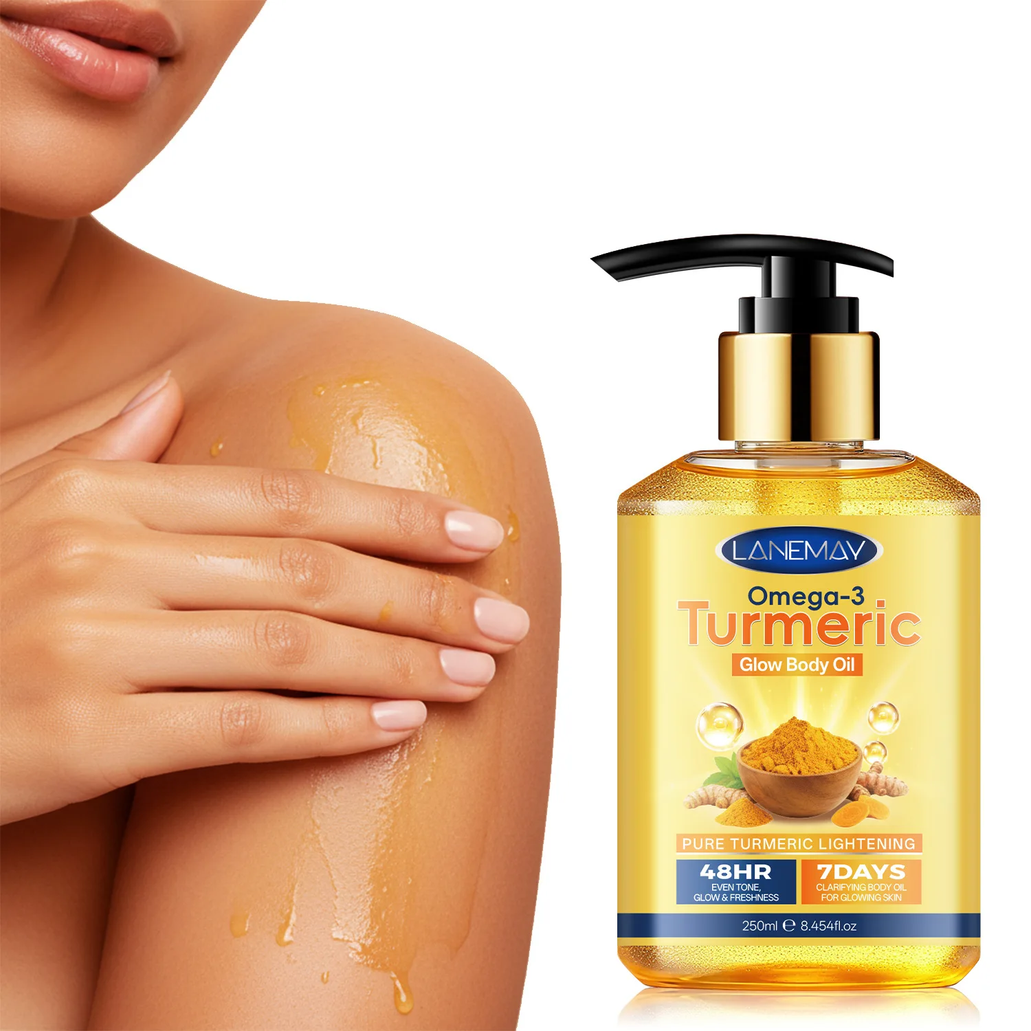 Omega-3 Turmeric Glow Body Oil - Pure Turmeric Lightening with Curcumin Extract - Hydrate,Fast Absorbing.