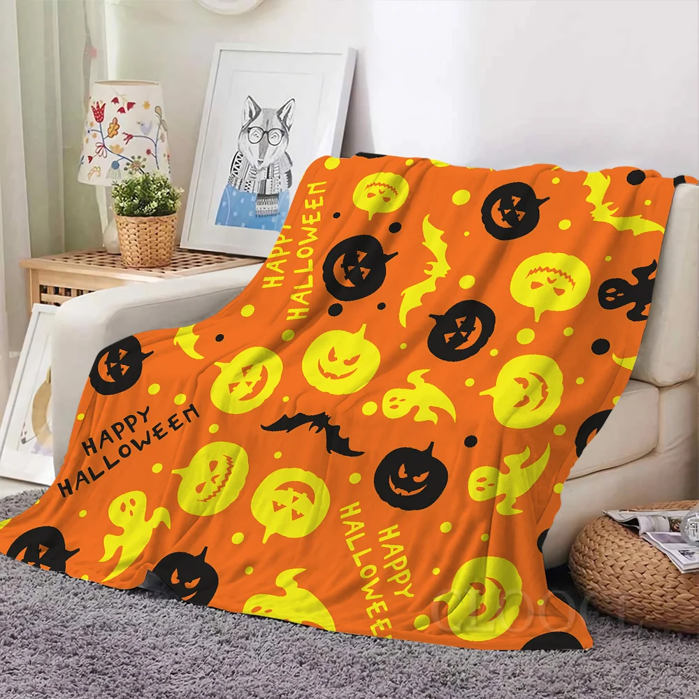 

HX Happy Halloween Gifts Soft Flannel Blanket Funny Pumpkin Spooky Bats 3D Print Throw Blankets Keep Warm Nap Quilts