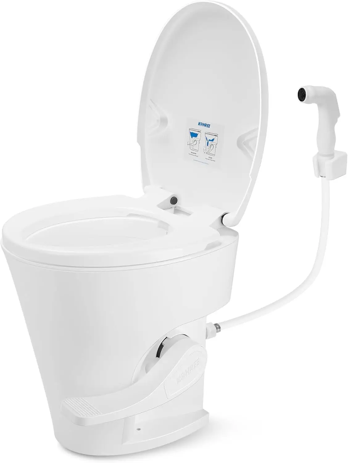 RV Toilet, 18.5” Residential Height, Soft Close Seat & Cover, Deeper Bowl & Longer Seat, Universal Fit for RV Motorhomes Campers