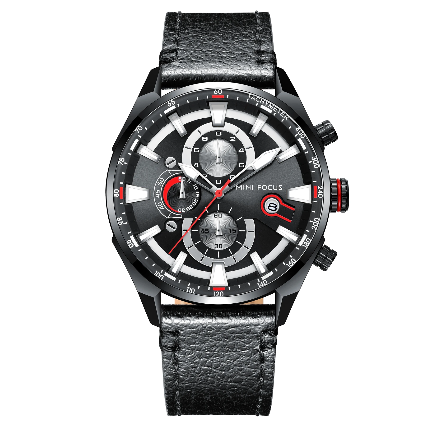 Mini Focus MF0202G-Montre à Quartz pour Homme, Bracelet en Cuir, Chronographe, Tachymètre, Étanche, Nouveau Lancement