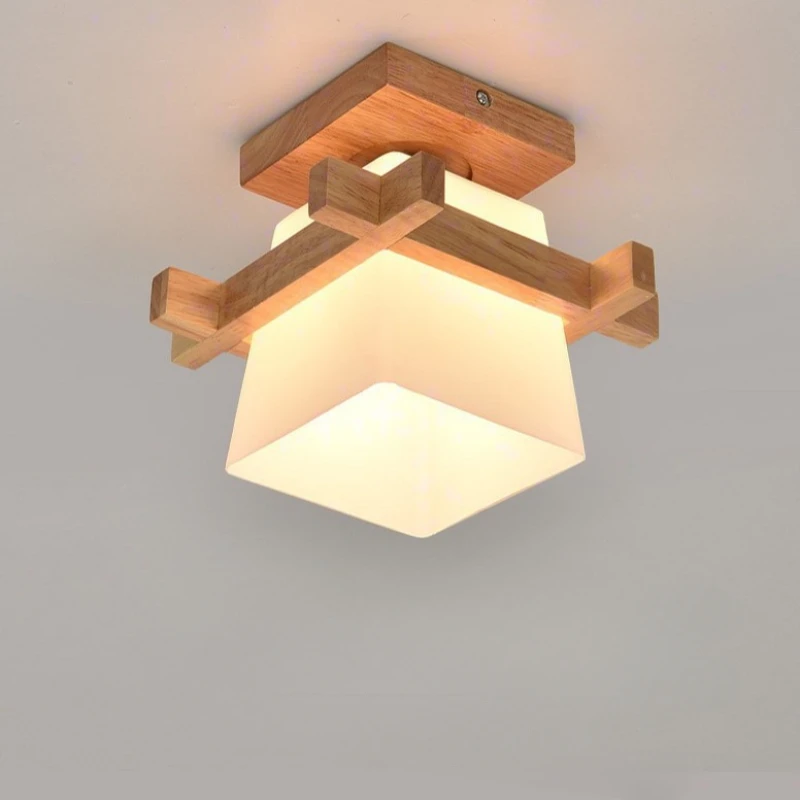 Minimalist Glass Solid Wood Ceiling Light American Style Cross Shaped Lamps Balcony Hallway Art Ceiling Lighting Fixture