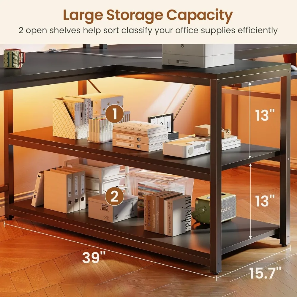Premium 94.5 Office Computer Desk, 2 Person Gaming Desk with Storage, LED Lights, Keyboard Tray, Power Strip with USB & Monitor