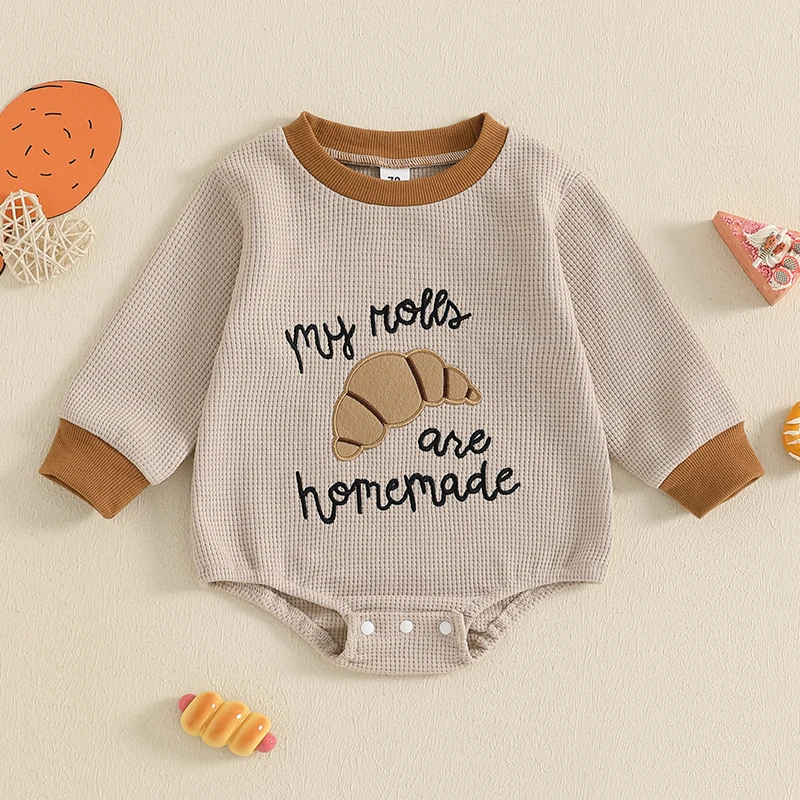 0-24M Baby Girl Boy Thanksgiving Rompers Letter Embroidery Long Sleeve Crew Neck Jumpsuit for Winter Fall