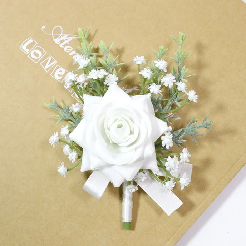 White Star Rose Boutonniere e pulso Corsag, Casamento Flower Art, Celebração de Negócios, Abrindo os convidados, 465