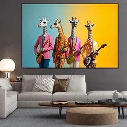 Cool Giraffe Gorilla Rock Band Canvas Poster Print Animal Wall Art Painting Modern Colorful Picture Living Room Decor No Frame