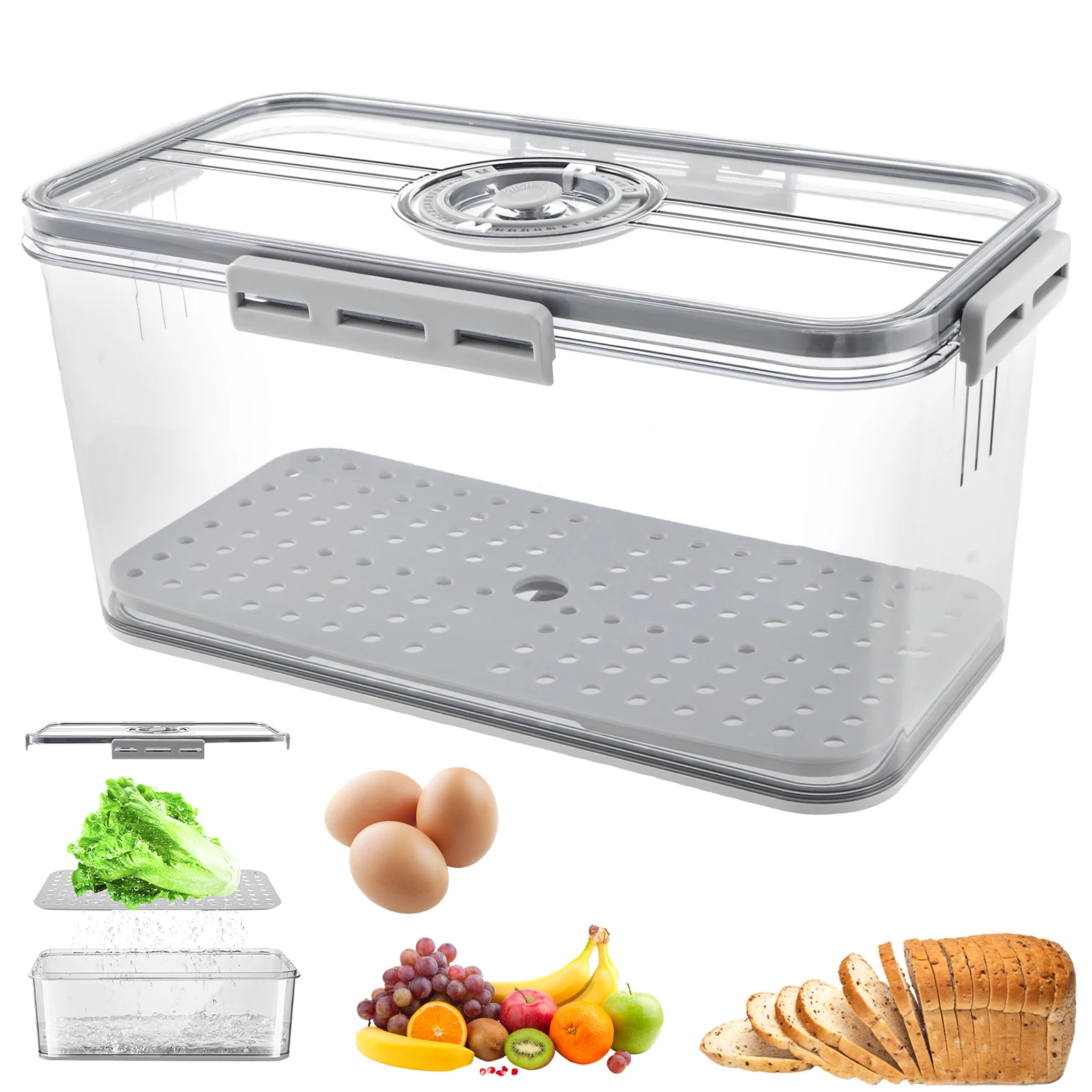 

Refrigerator Keep fresh Box Drawer types Storage Egg Box Snap Time Recording Kitchen Bread Fruits Vegetables Food Grade Plastic