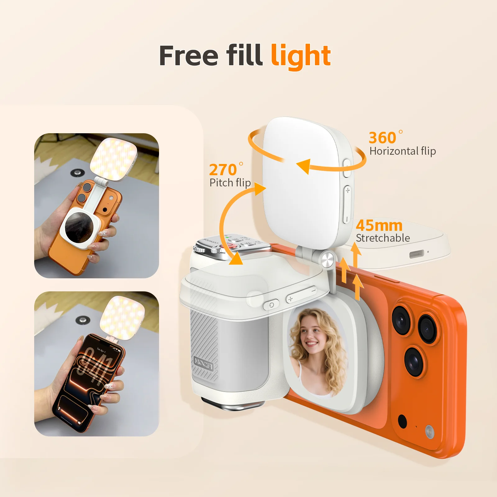 معزز سيلفي لاسلكي من COMITOK MOCA iPhone، مع قفل التركيز/مصراع DSLR، وجهاز تحكم عن بعد قابل لإعادة الشحن + مرآة اختيارية/إضاءة ملء