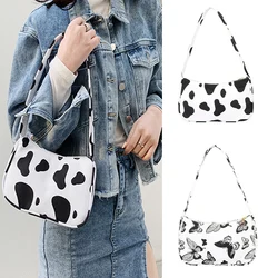 Spring Women Small Handbag Cow Pattern Print Tote Ladies' Fashion Underarm Bag Zipper Half Moon Bags Purse