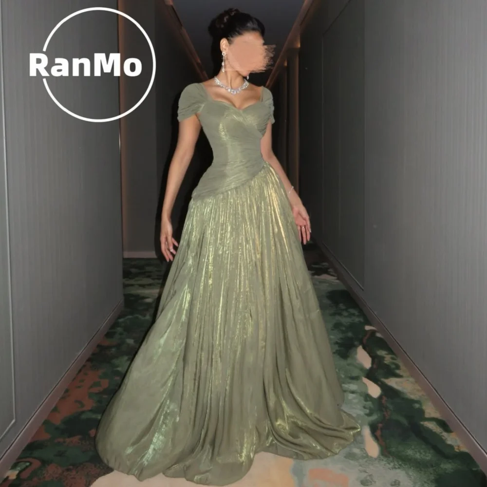 Ranmo Women'S Wedding Party Attire Customize Square Neck A-Line Evening Dresses Short Sleeves Floor-Length Women'S Formal Dress