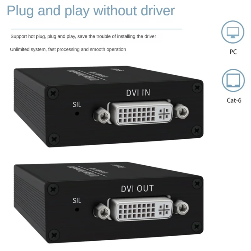 Stijlvolle-DVI Extender RJ45 Cat6 Kabel Extender Naar 196.8Ft Zender Ontvanger DVI Ethernet Adapter HD 1920X1200
