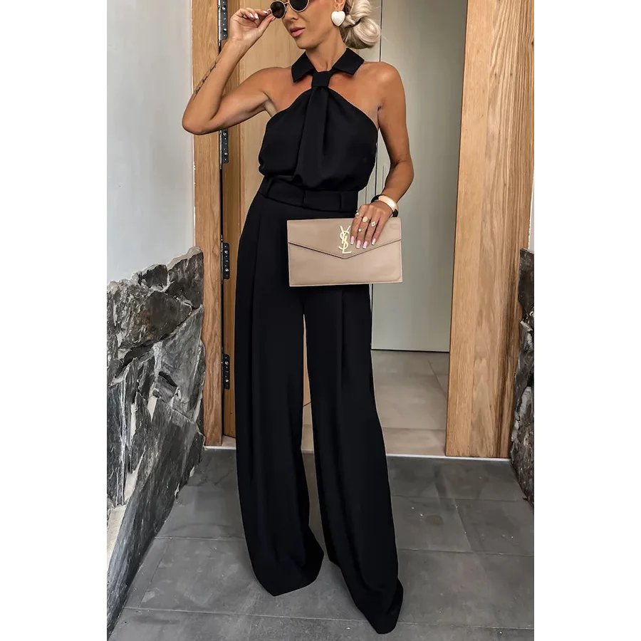 Mode Jumpsuit Dames Stijl Zak Mouwloze Patchwork Vakantie Jumpsuit Losse Casual Effen Kleur Jumpsuit