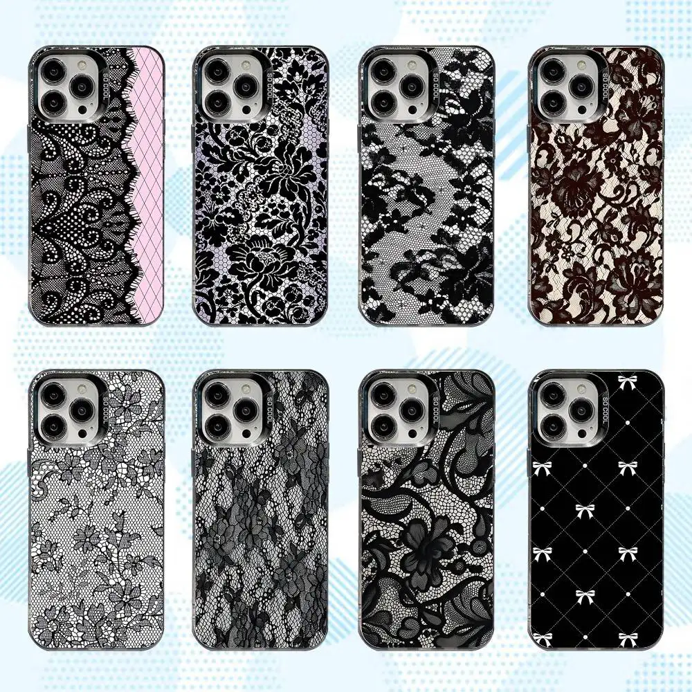 

L-Lace Print Pattern Phone Case For iPhone 17,16,15,14,13,12,X,8,Pro,Max,Plus,E,SE4,Air,Mini IMD Matte Black
