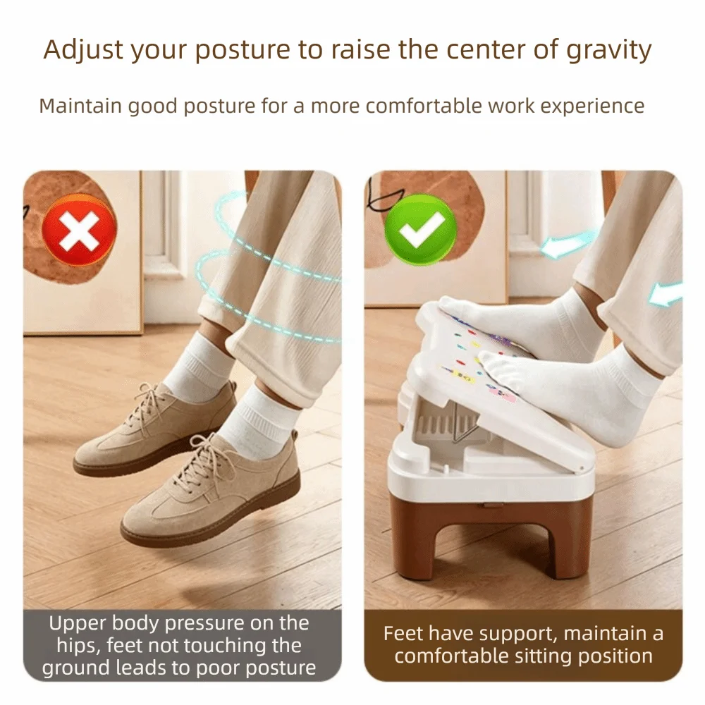 Sturdy Ergonomic Under Desk Footrest Nonslip Bottom 6 Level Adjustable Footstool Breathable Hollow