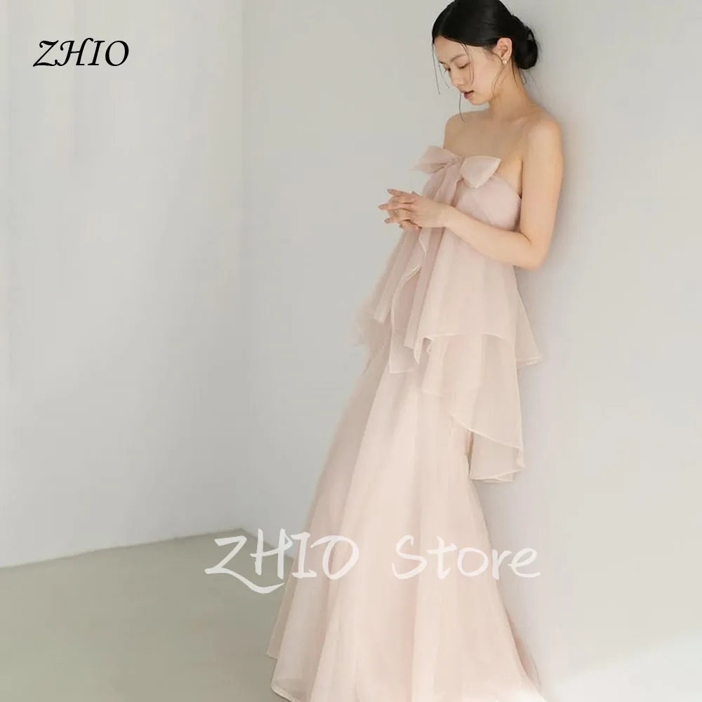 

ZHIO Fancy Chic Bow Strapless Brush pink Wedding Dress A-Line Korea Photo Shoot Bridal Gown Evening Dresses Customized