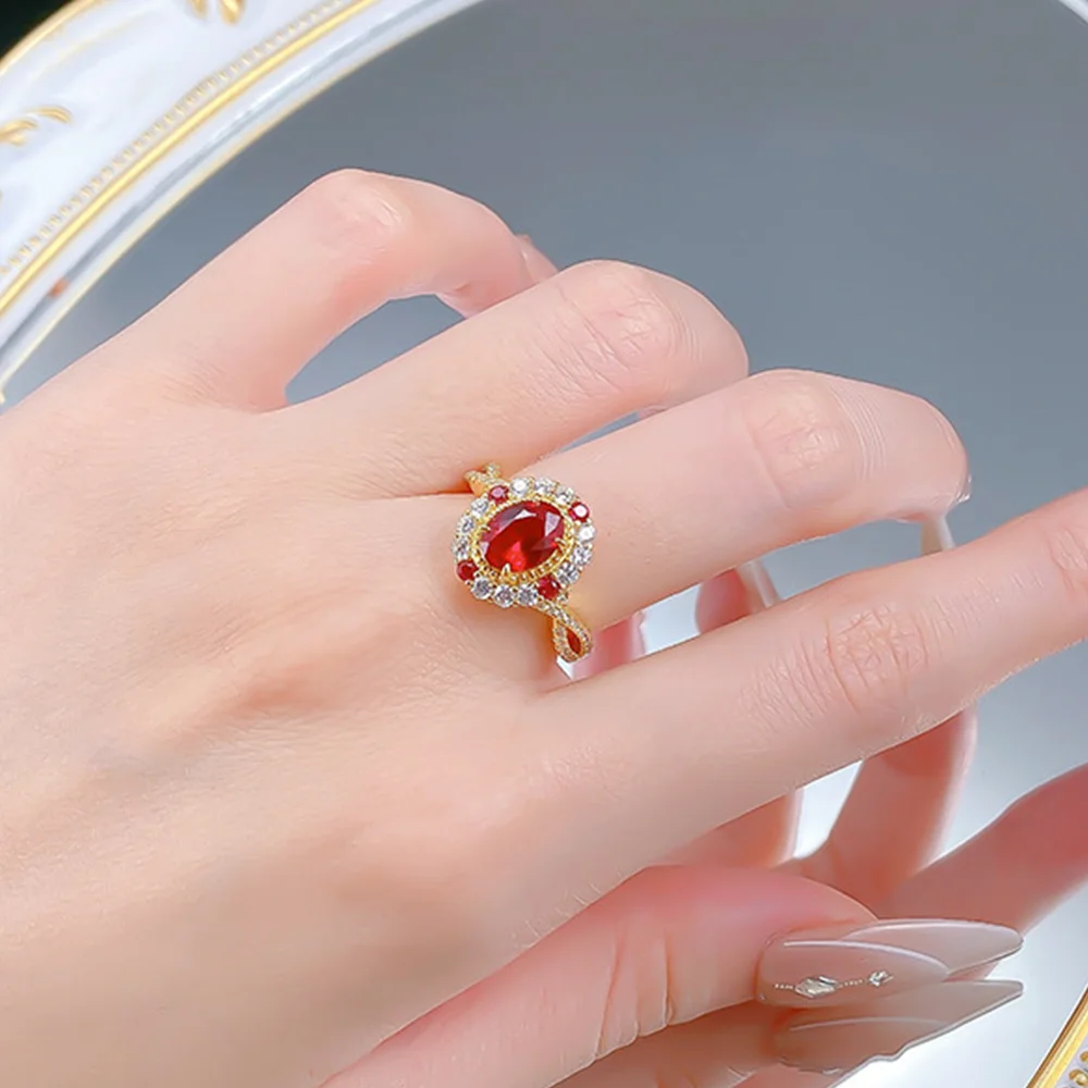 OEVAS 6*8mm Oval Cut Zircon Halo Ring For Woman 100% S925 Silver 18K Gold Lab Diamond Wedding Ring Party Fine Jewelry Gift view 6
