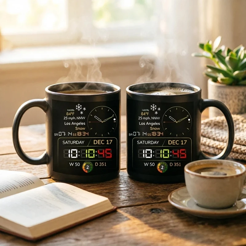 Office Home Creative Temperature Sensing Mug Large Capacity Coffee Cup with Handle Black Light Luxury Premium Gift for Desk Fun