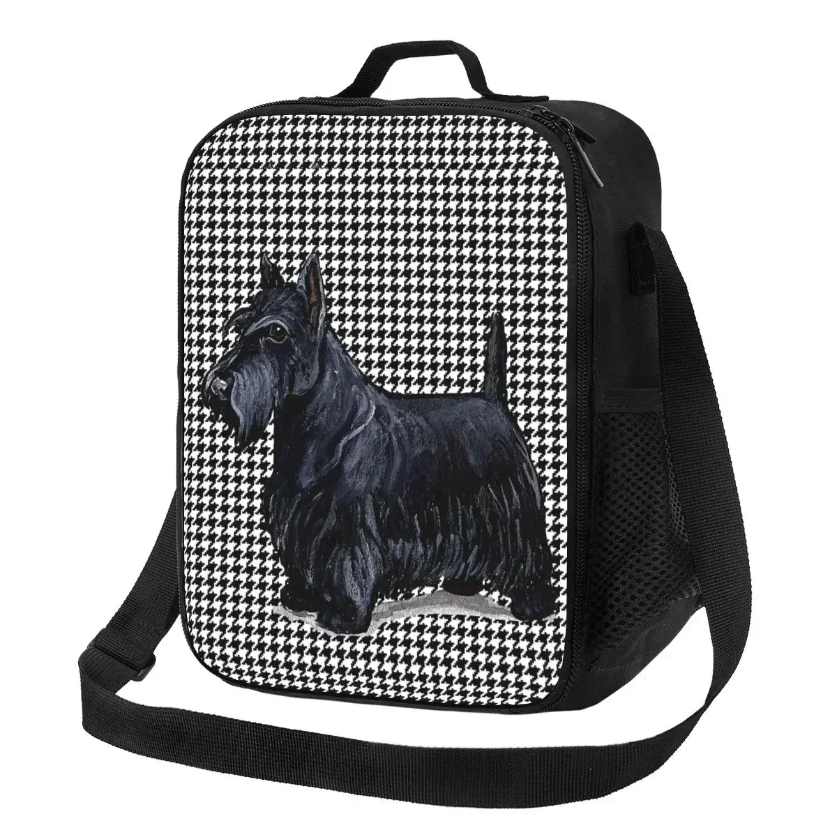 

Scottish Terrier Houndstooth Insulated Lunch Bag for Outdoor Picnic Pet Scottie Dog Resuable Cooler Thermal Bento Box Women Kids