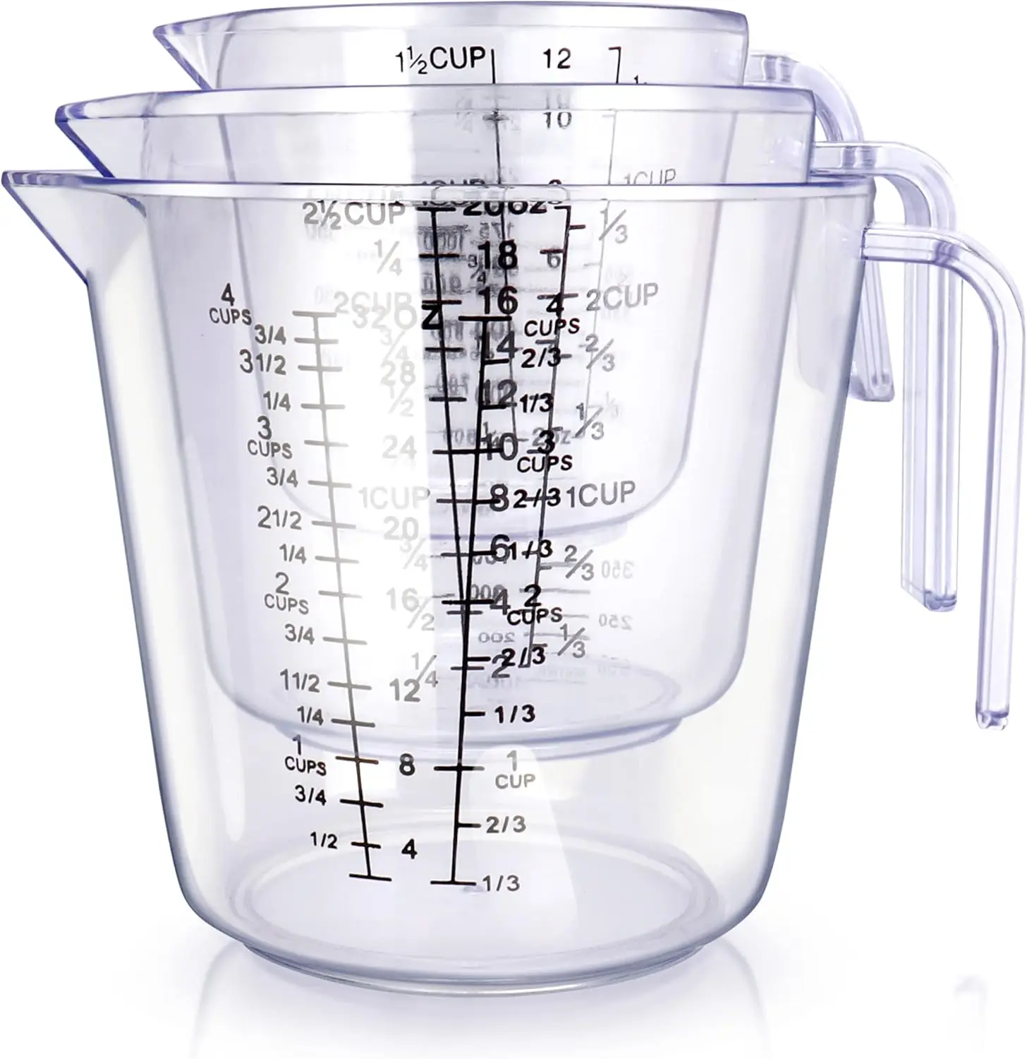 

Measuring Cups Set 3-Piece with Spout for Kitchen, Clear Plastic Liquid Measuring Cups with Multiple Scales for Cooking and