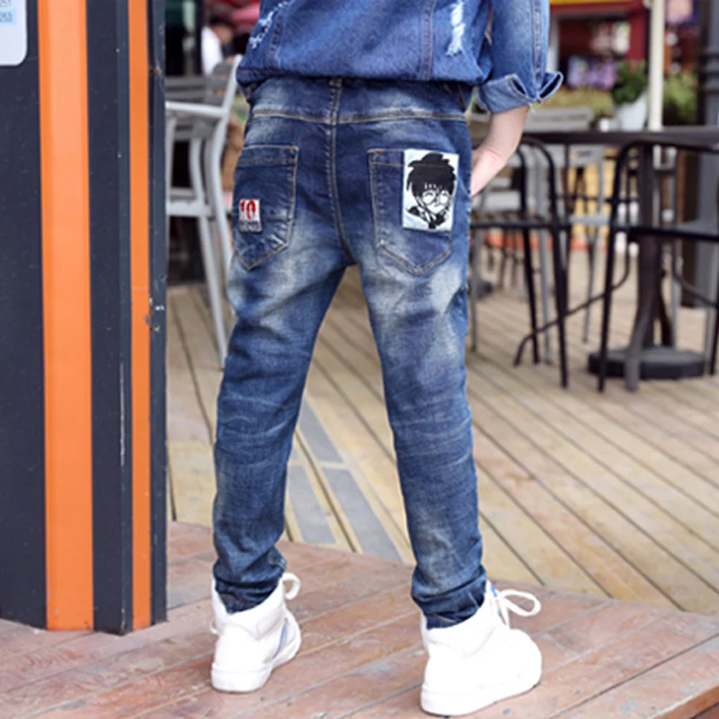 IENENS Fashion Boys  Jeans Spring Autumn Long Pants Young Boy Straight Denim Trousers Elastic Waist Pants Cowboy Pants Plus Size