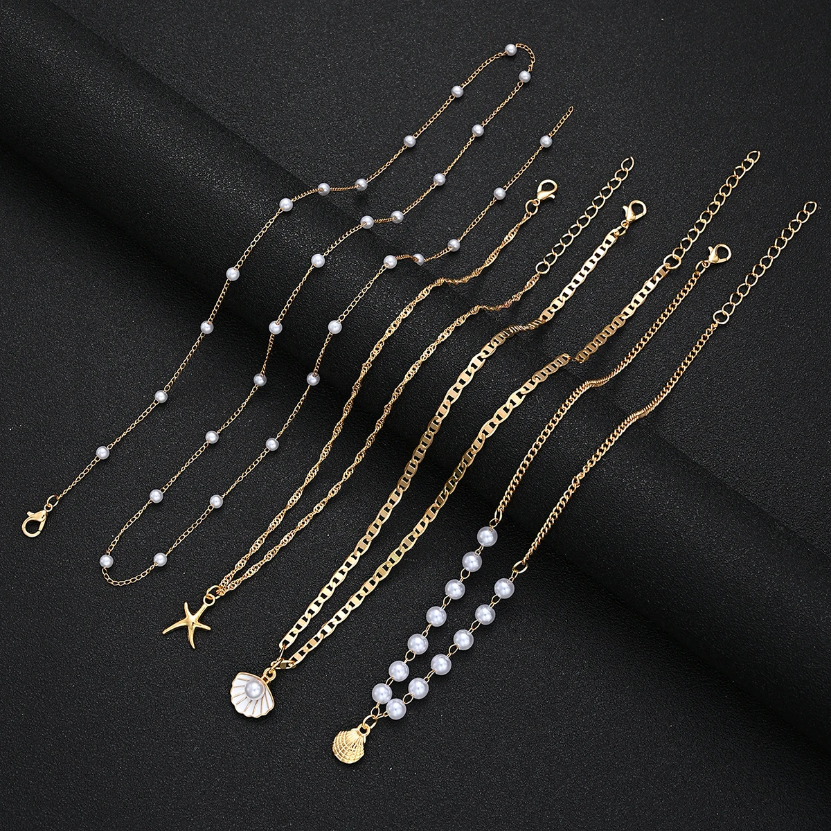 4pcs Elegant Starfish Conch Pearl Layered Necklace Set for Women Trendy Cool Fashion Long Collarbone Chain Summer Accessory Gift