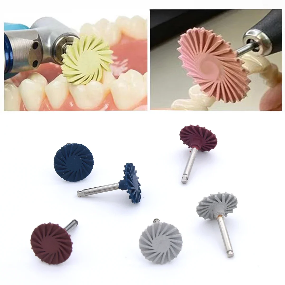 6 Pcs Dental Rubber Polisher Composite Resin Polishing Disc Diamond System RA Disc 14mm Wheel Spiral Flex Brush Burs accessoire