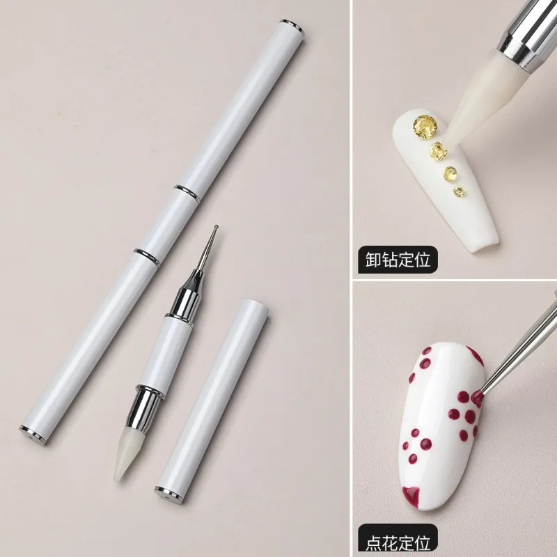 2pcs Dual-head Wax Pen Nail Beads Rhinestone Picker Wax Pencil Round Dotting Painting Tool Manicure Applicator Stick Dotting Pen