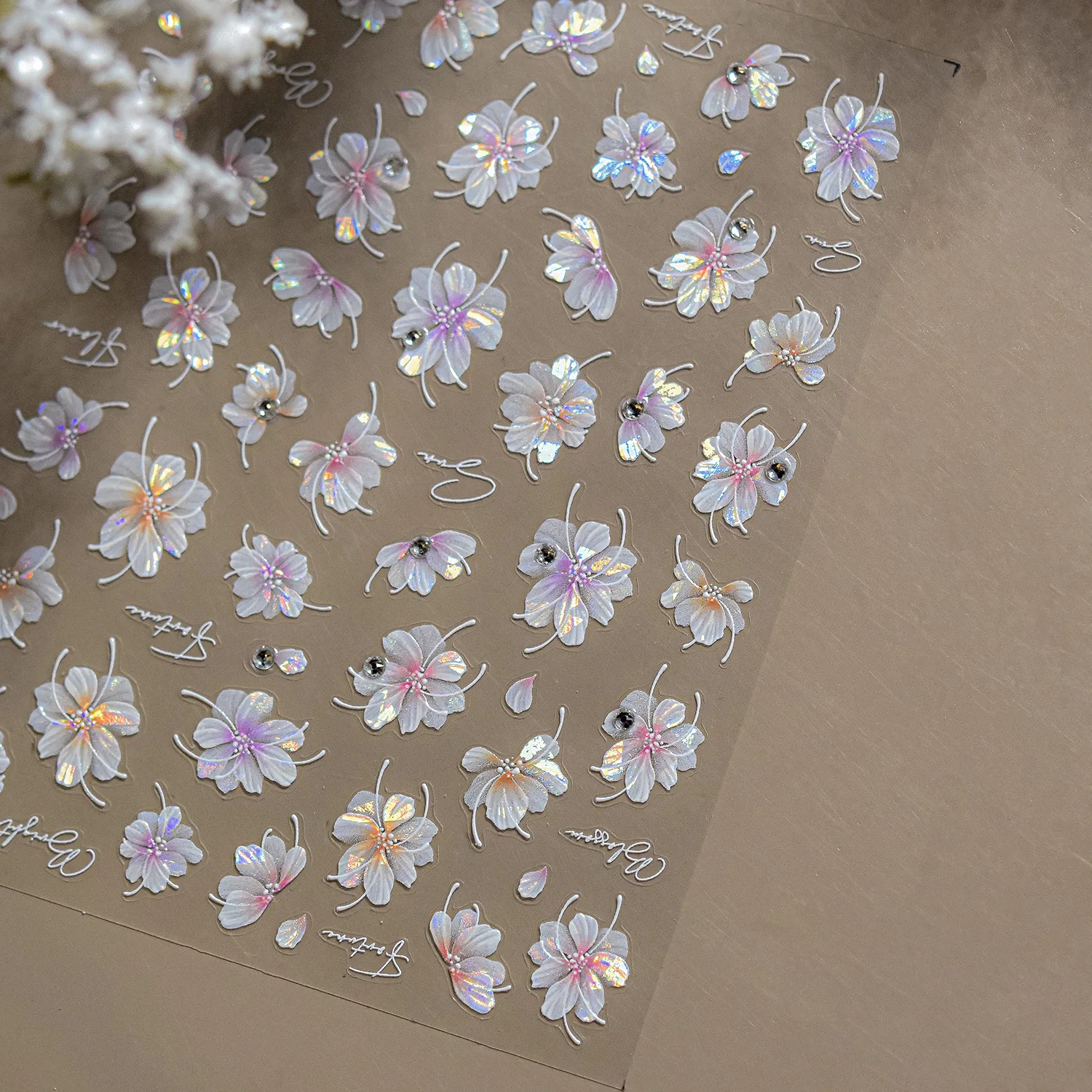 Roze Paars Bloemblaadje Kersenbloesem Perzik Bloesem Vallende Bloemen Gradiënt 5D Zelfklevende Nail Art Sticker Manicure Decals