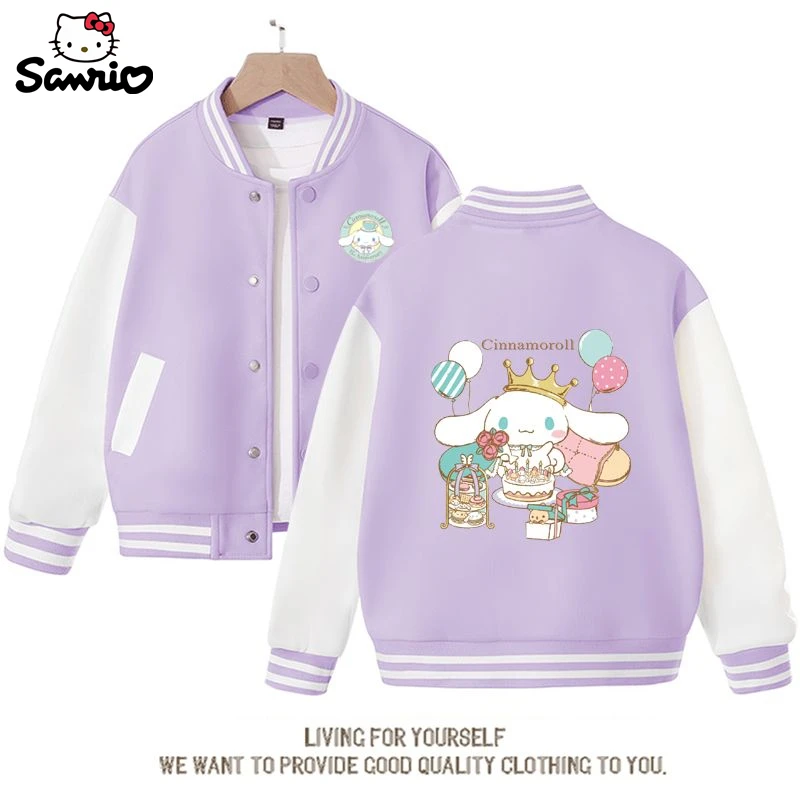 

Anime Sanrio Kawaii Cinnamoroll Baseball Uniform Spring Autumn Cute Cartoon Girls Kids Top Jacket Big-eared Dog Birthday Gift