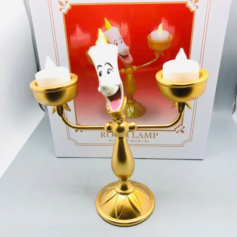 Lámpara LED tipo vela de La Bella y La Bestia de Disney, reloj Ge Shihua, figuras de Anime Mrs.Potts Lumiere Cogsworth para niños, juguete de regalo de cumpleaños