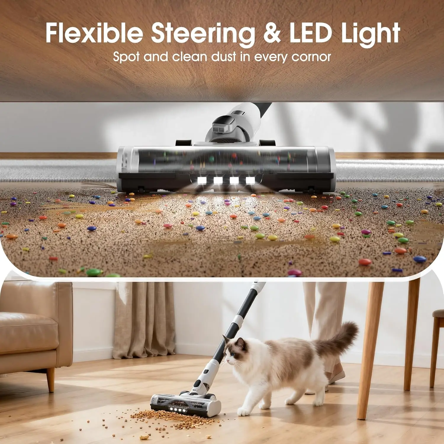 Cordless Vacuum Cleaner, 600W Motor, 50KPA Suction, 70Min Runtime, Fast Charging, LED Touch Screen