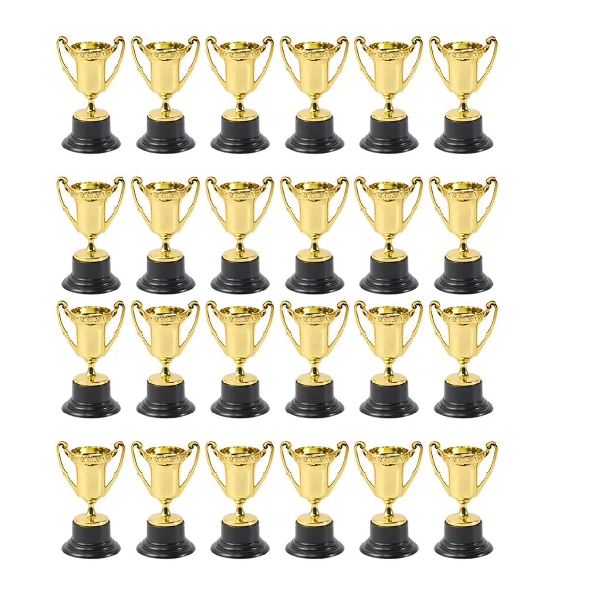 24Pcs Golden Mini Award Trophy Prizes Decor Plastic Reward Prizes Kindergarten Kids Gift Awards Trophy with Black Base