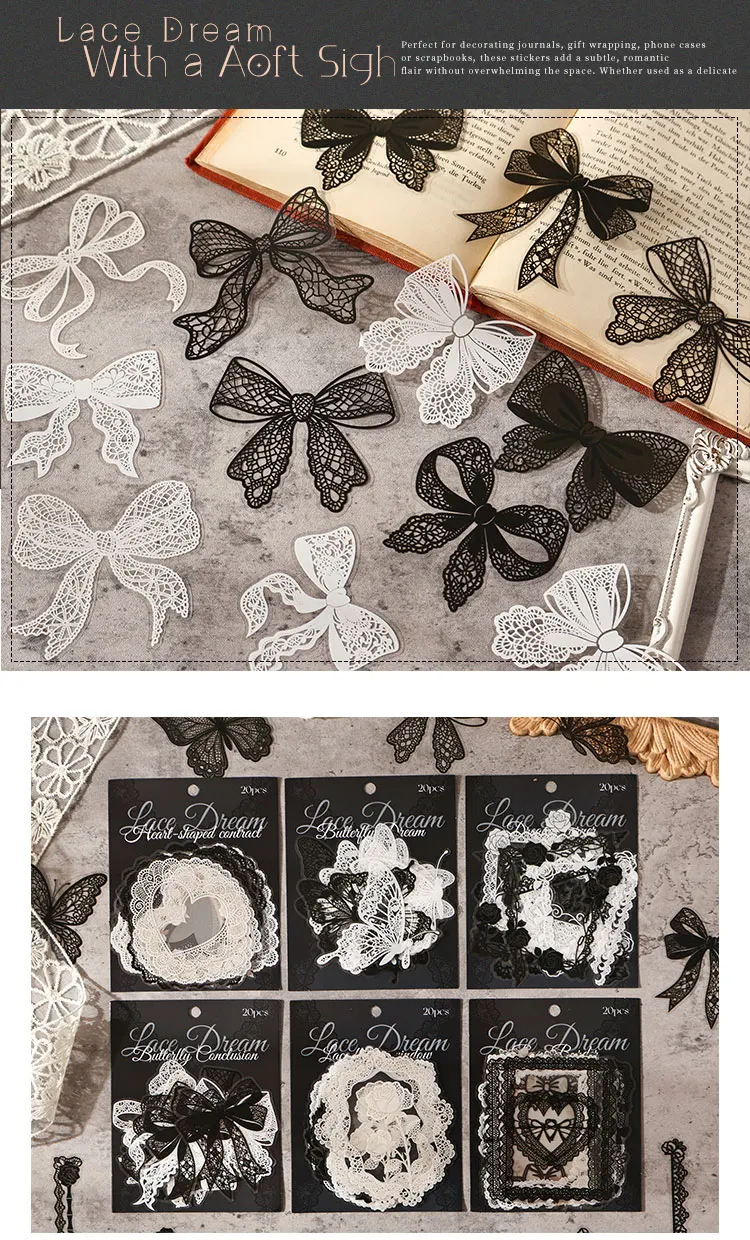 20 Teile/paket Spitze Traum Serie Aufkleber Material Perfekt für Journaling Diy Scrapbooking Liefert – Detail 5