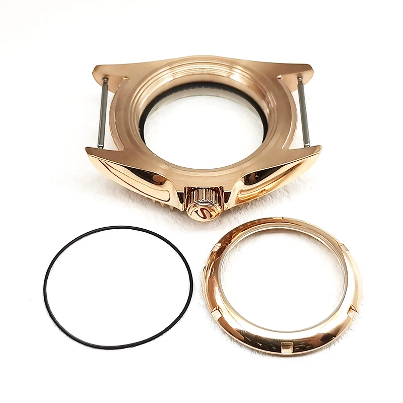 42mm Bilayer Dome Sapphire Glass Rose gold Case Fits NH35 NH36 4R 6R 7S Movement 28.5mm Dial With Bezel Insert Watch Cases Refit