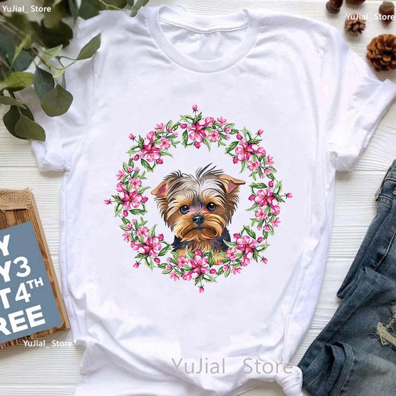 Gouden Puppy Zonnebloem Hond Liefhebber T Shirt Meisjes Kawaii Kleding Zomer Mode Top Shirt Femme Pug/Yorkie/Vrouwen T-Shirt Groothandel