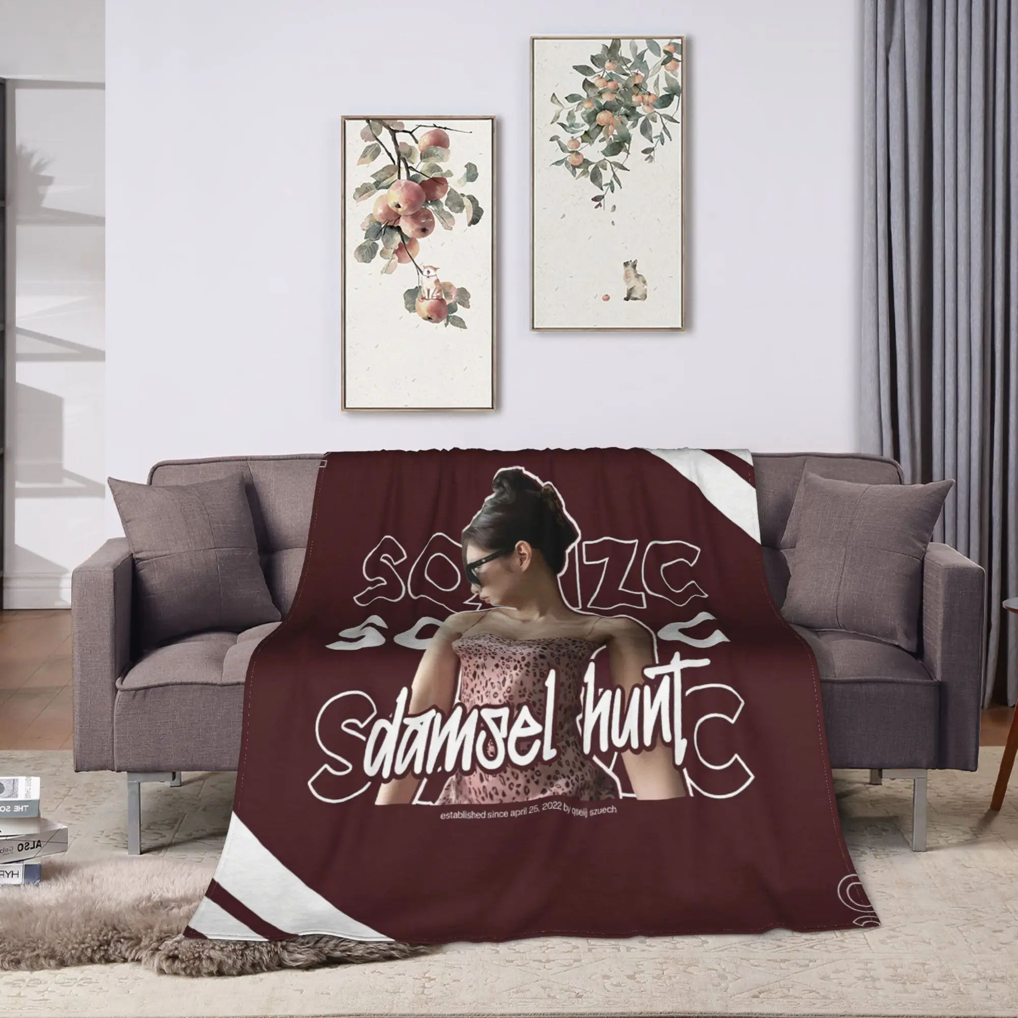 Damselhunt Anime-Inspired Plush Fleece Blanket - Soft All-Season Throw with Vibrant Character Art, Large Size for Cuddling on