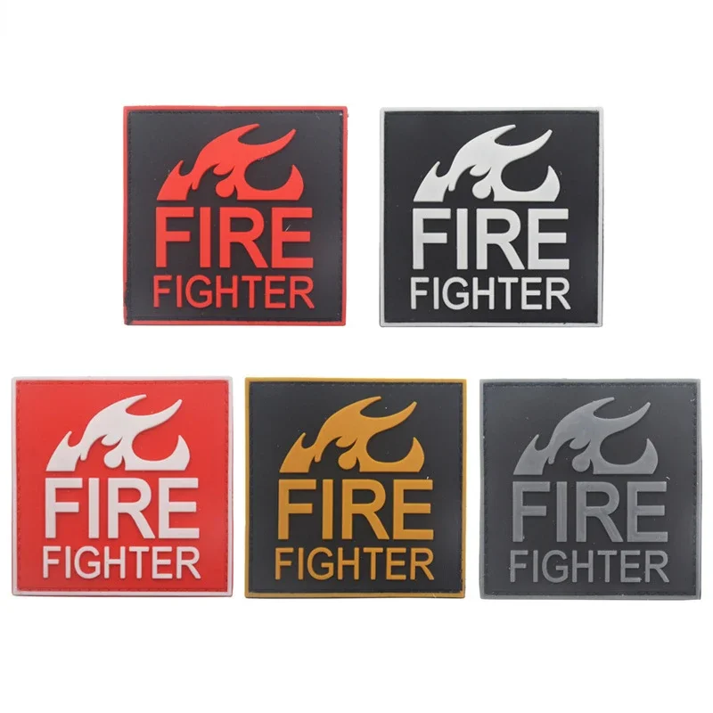 FIRE Mini Reflective Magic Sticker Glow in the Dark Firefighter Fire Fighter Rescue Team Tag Hook and Loop Military Patches Ring