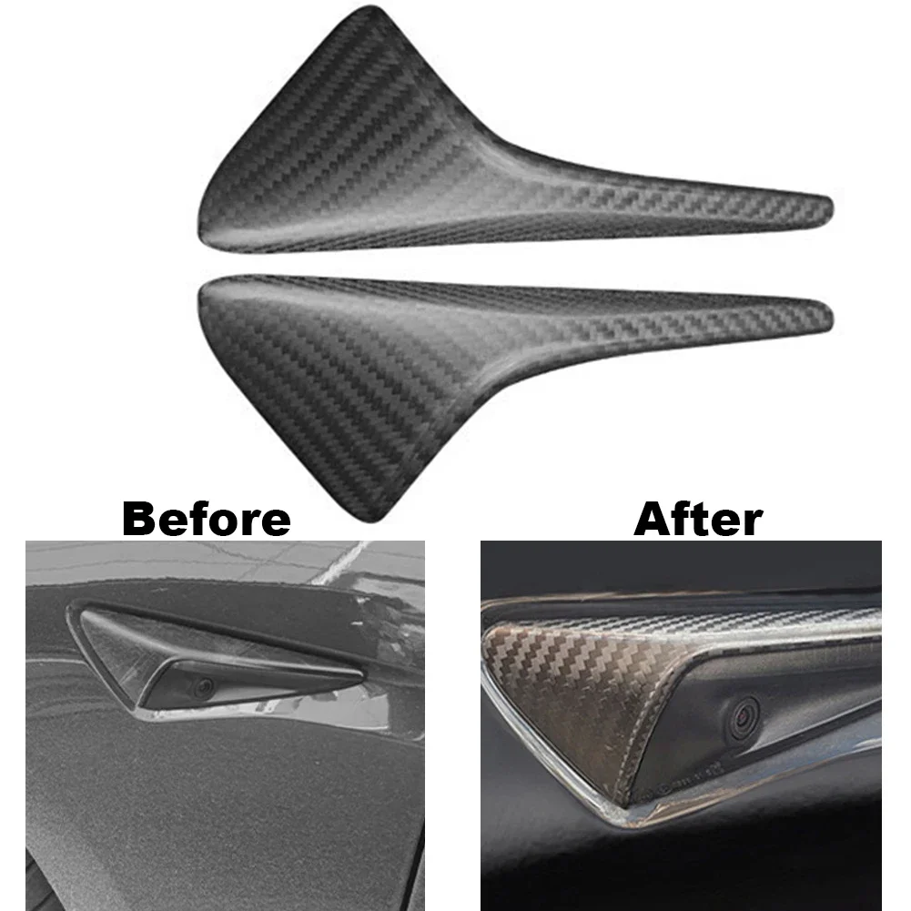 

2x Protective Cover For Car Camera For TESLA For Model 3 For Model Y 2024-2025 Real Carbon Fiber Side Camera Protection Cover