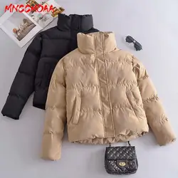 MNCCMOAA-Women's Loose Stand Collar Parkas, Casual Coat, Long Sleeve Pockets, Warm Outerwear, Female Fashion, Winter, 2024